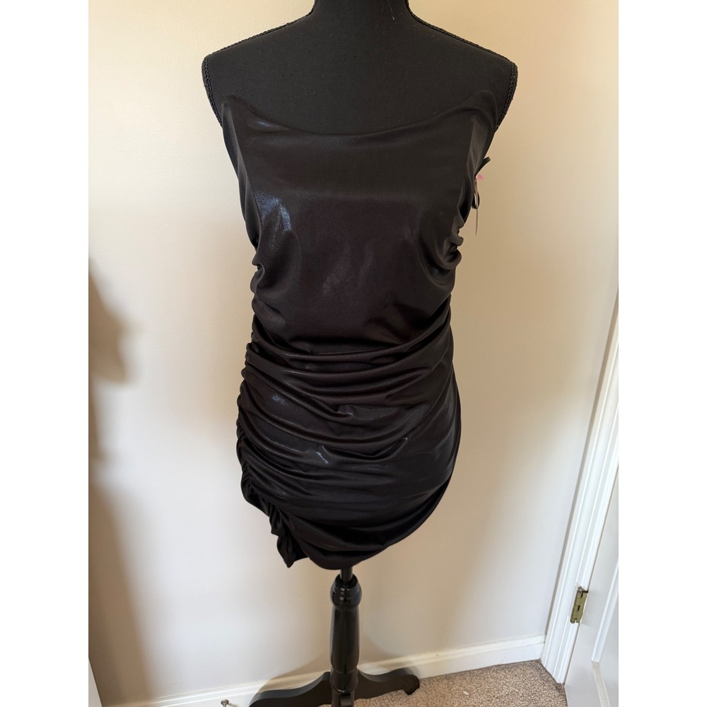 Forever 21 Womens Black Ruched Strapless Bodycon MiniDress XL NWT Metallic Night